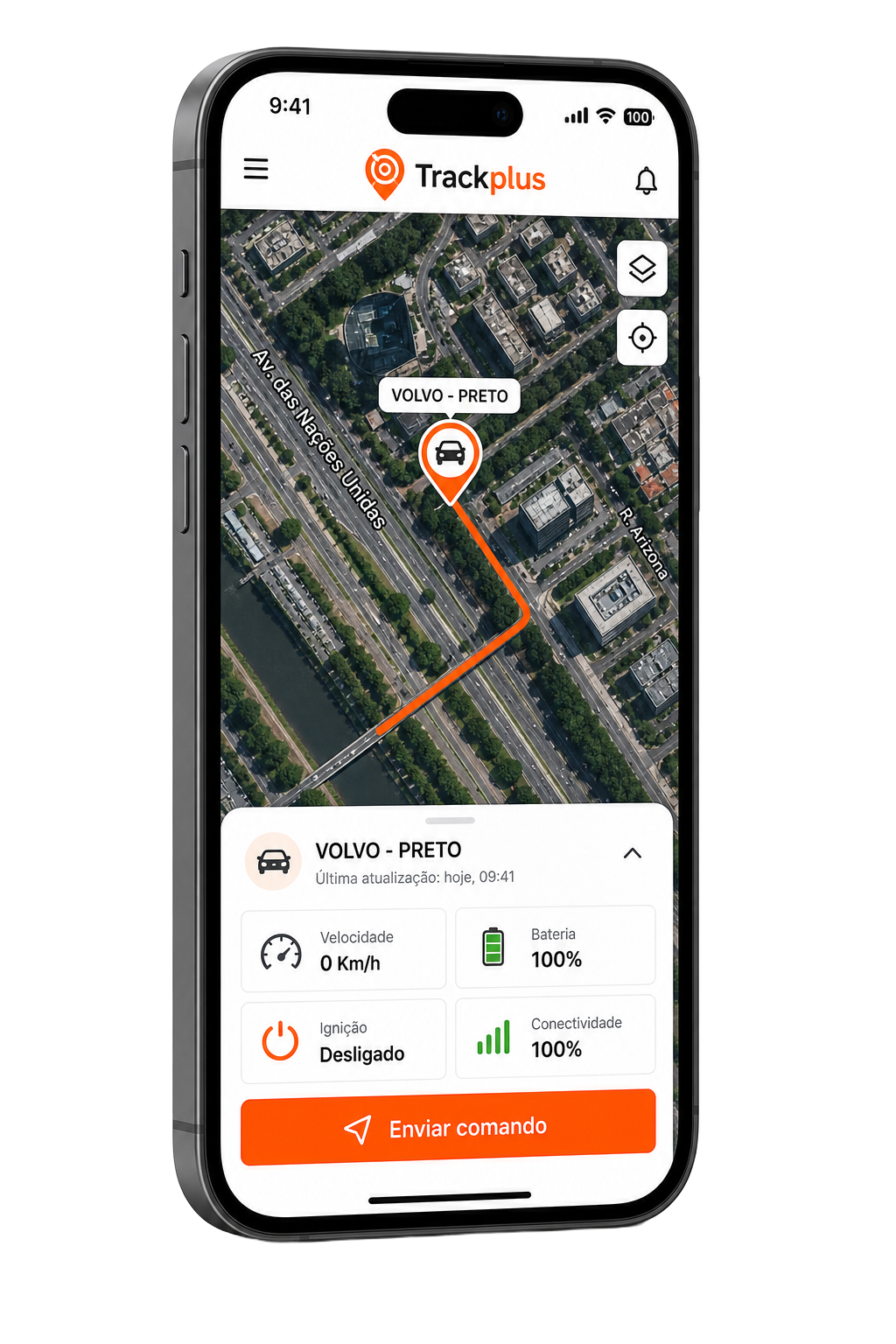 App Trackplus de rastreamento veicular em smartphone
